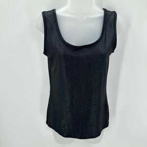 White House Black Market Tank Top Women’s S Black Silver Glitter Shimmer Sparkle